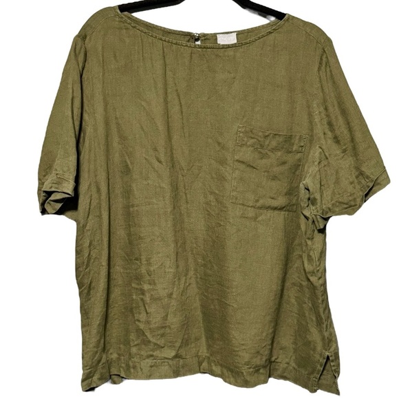 Chico’s 100% Linen Short Cuffed Sleeve Boxy Boho Lagenlook Keyhole Back Blouse - Picture 1 of 13